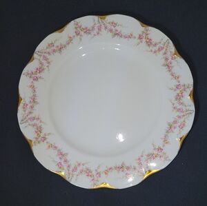 Haviland "Varenne" Large Dinner Plate with Pink Floral and Gold Accents